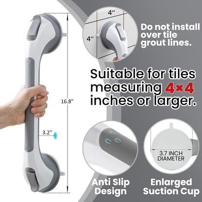 TAILI Nice Series 16.8 Inch Suction Shower Grab Bar – No-Drill Bathroom Safety Handl